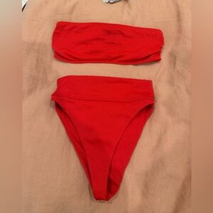 Beach Riot bandaeu and bottom red set small bottom medium top